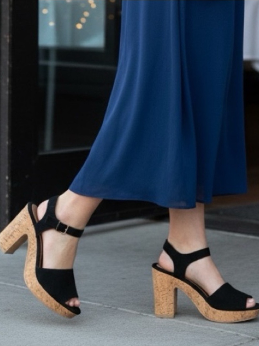 Black Cork Platform Heel Sandals - Women
